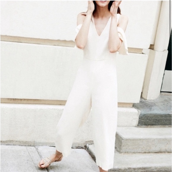 Club Monaco Pants - Club Monaco Ivory Lenera Cold Shoulder 70s Inspired Wide Leg Jumpsuit